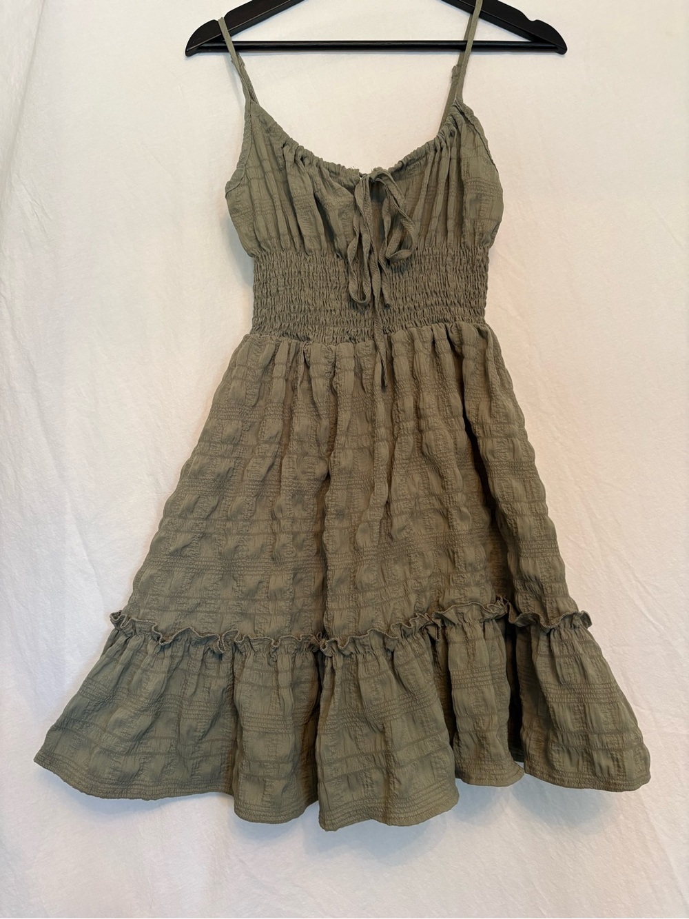 SHEIN Olive Green Smocked Tiered Mini Dress